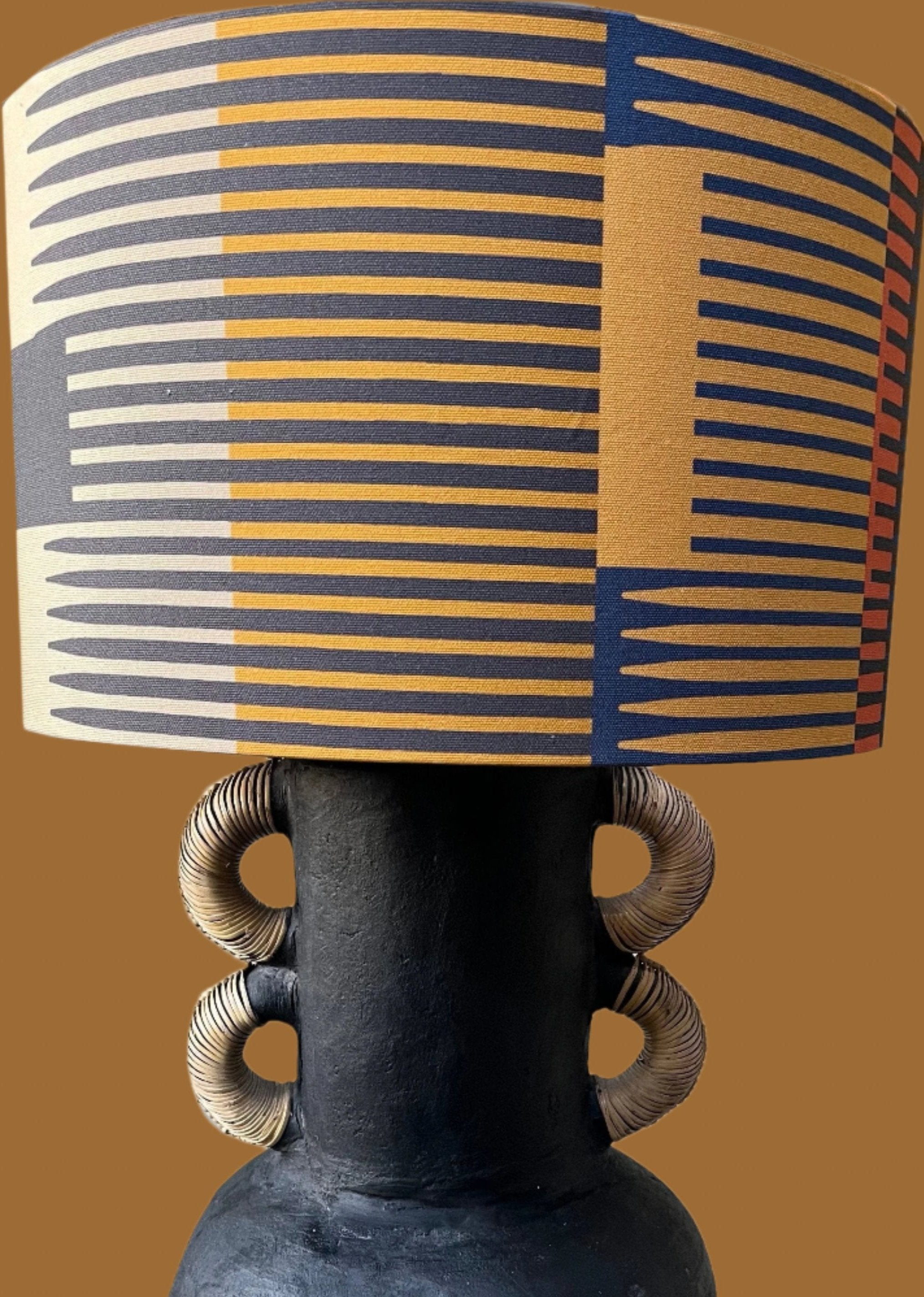 Combed stripe Lampshade - Navy + Ochre