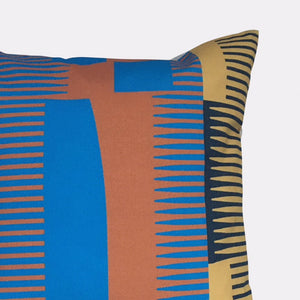 Square Combed Stripe Cushion - Terracotta,  BLue + yellow