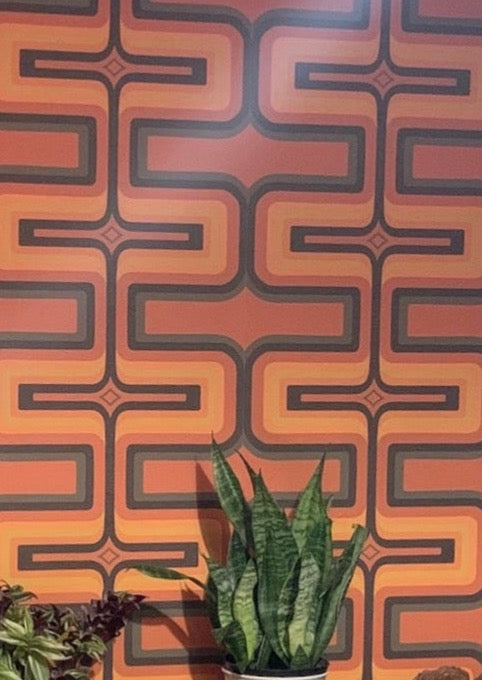 70s Geometric wallpaper Terracotta  + Orange