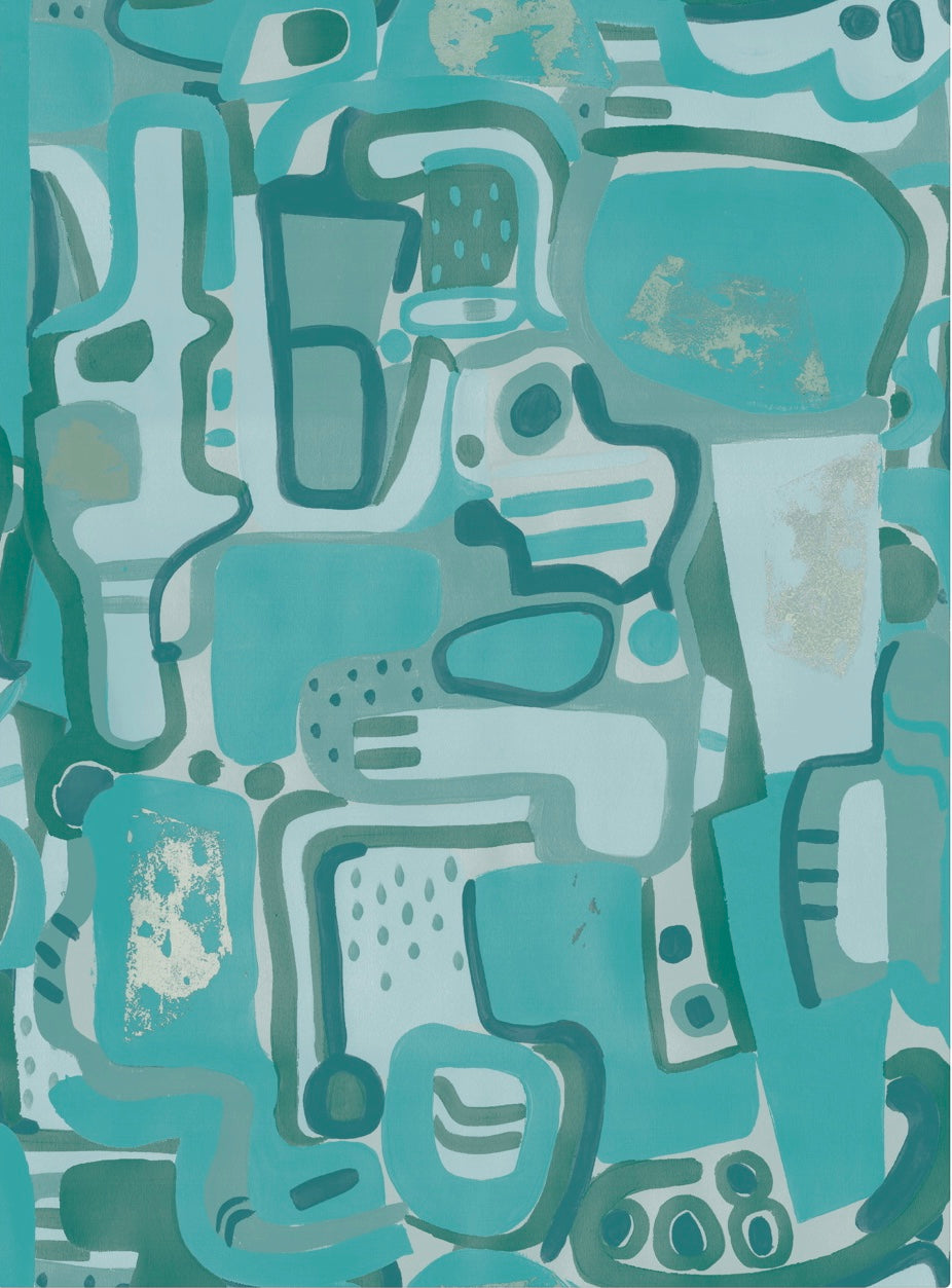 Cubist Jigsaw Wallpaper - Teal