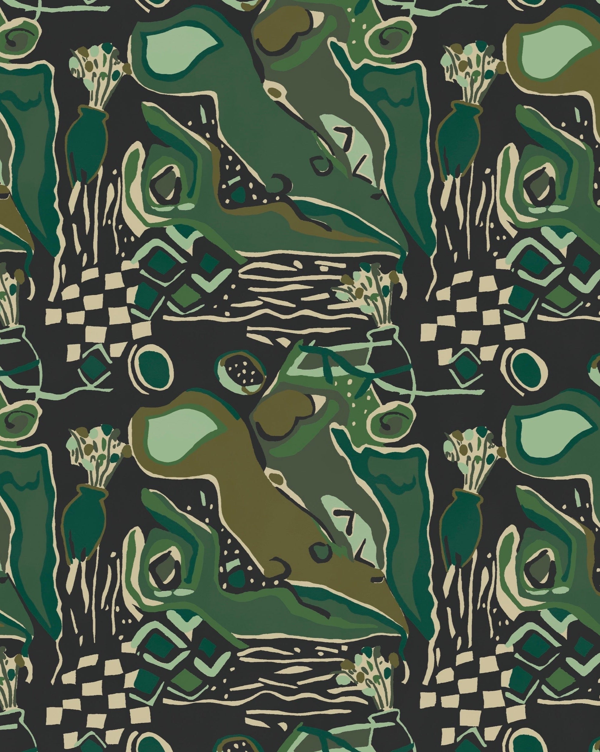 Figurines Wallpaper - Khaki + Mint