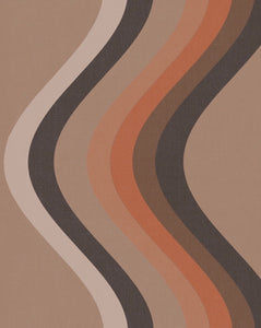 Broad Curvy Retro Stripe wallpaper - Fawn