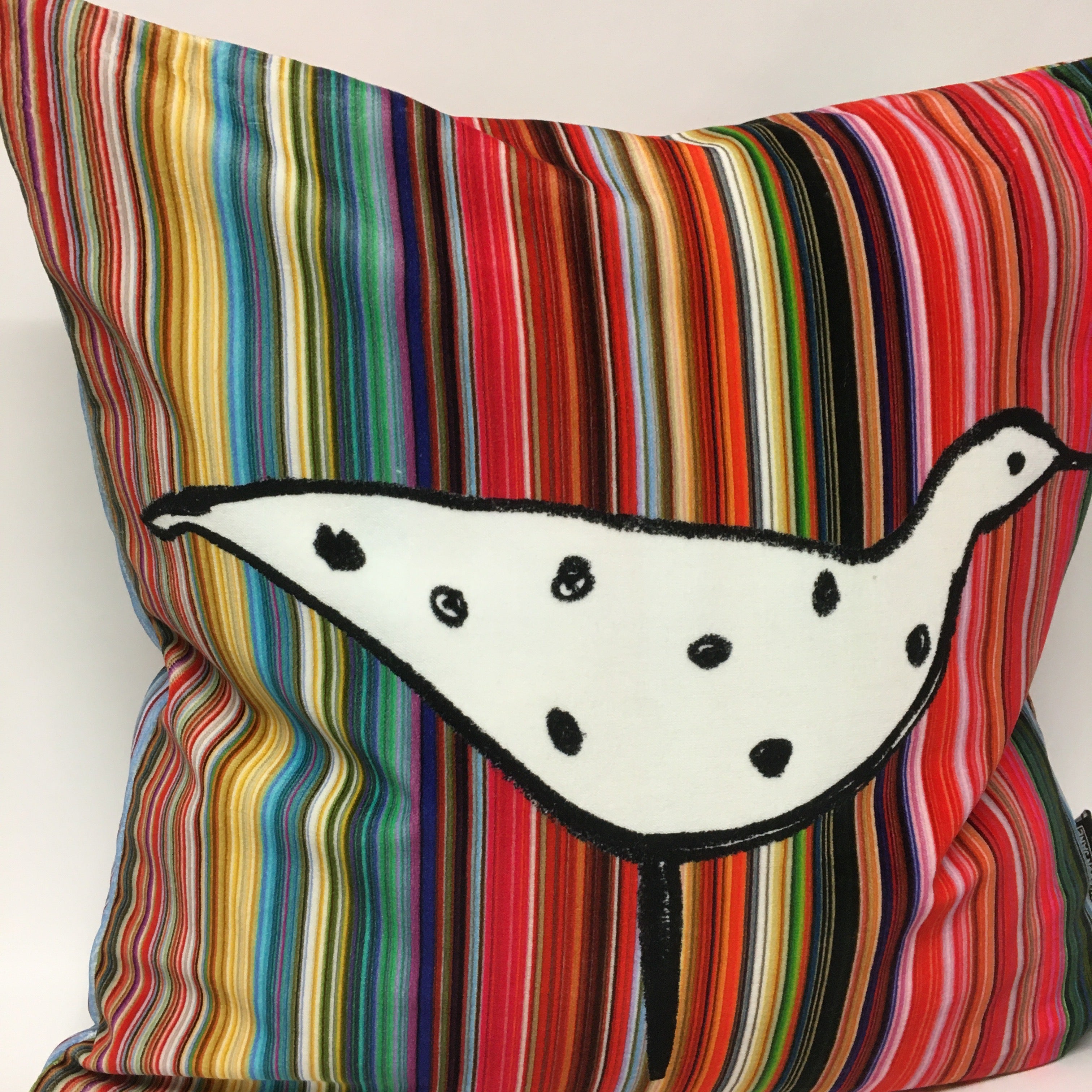 Ducks In A Row Velvet Cushion - White