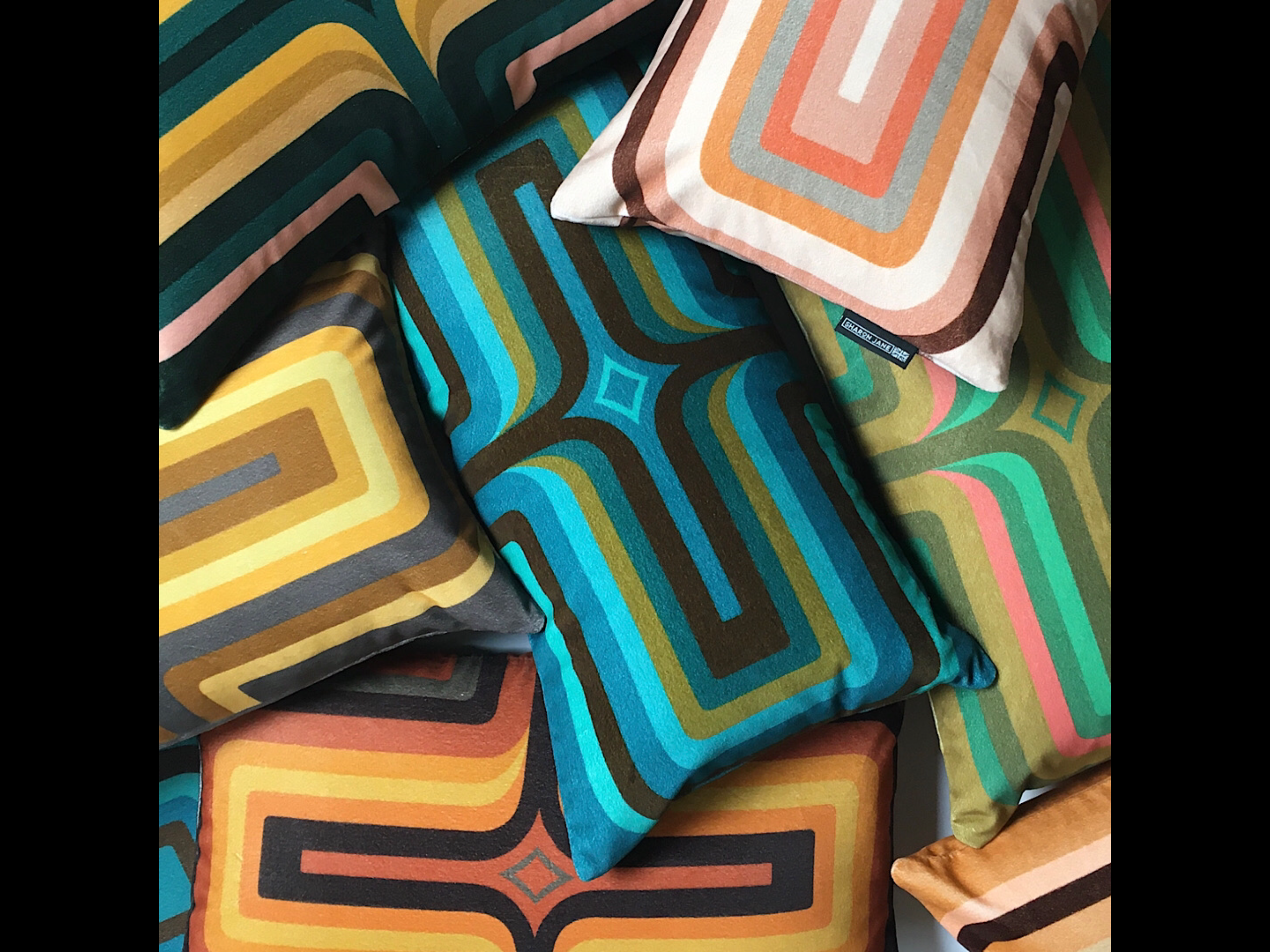Retro Geometric Velvet Cushion - Terracotta + Orange