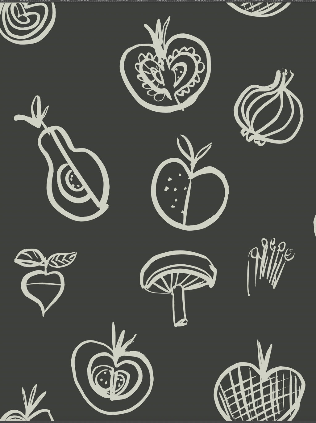 Fruit Motif Wallpaper - Black - NEW