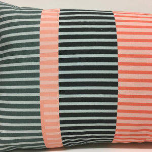 Combed Stripe Cushion - Coral + Blush + Grey