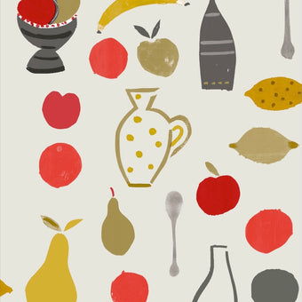 Naive Fruit Motif Wallpaper - Red Apple