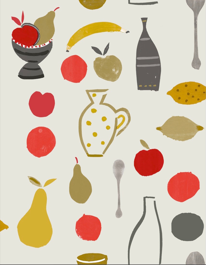 Naive Fruit Motif Wallpaper - Red Apple