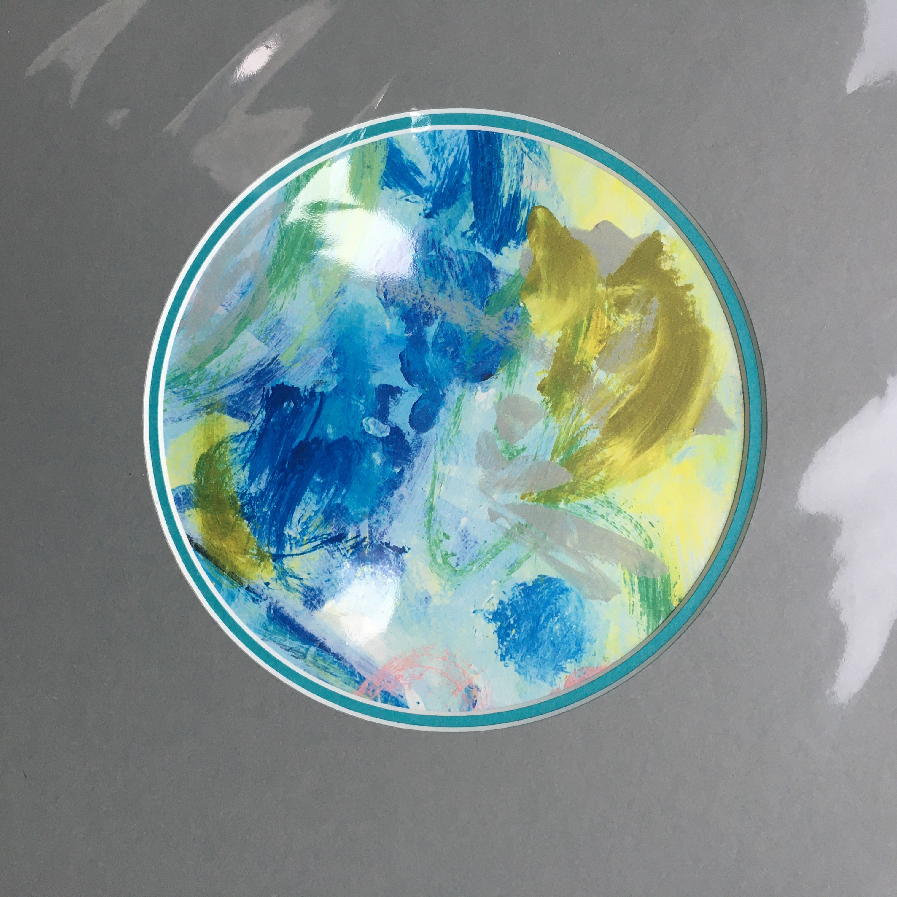 Expressive Abstract Circular Print Turquoise + Grey Mount