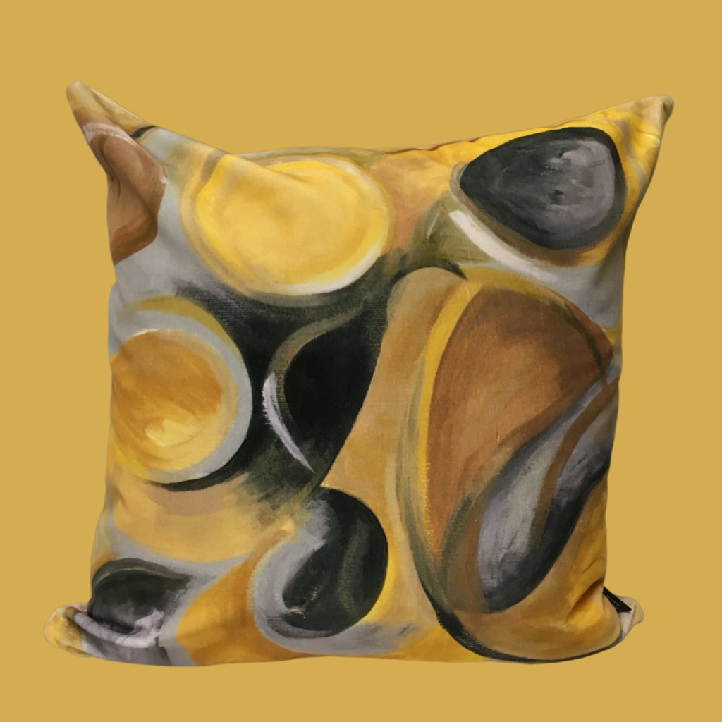 Strata Large Velvet Cushion - Yellow + Ochre