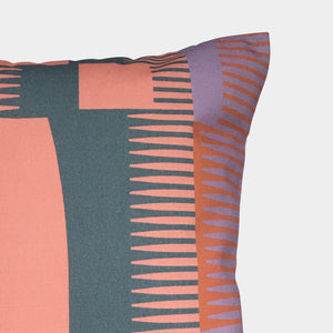 Square Combed Stripe Cushion - Salmon, Pewter + Terracotta