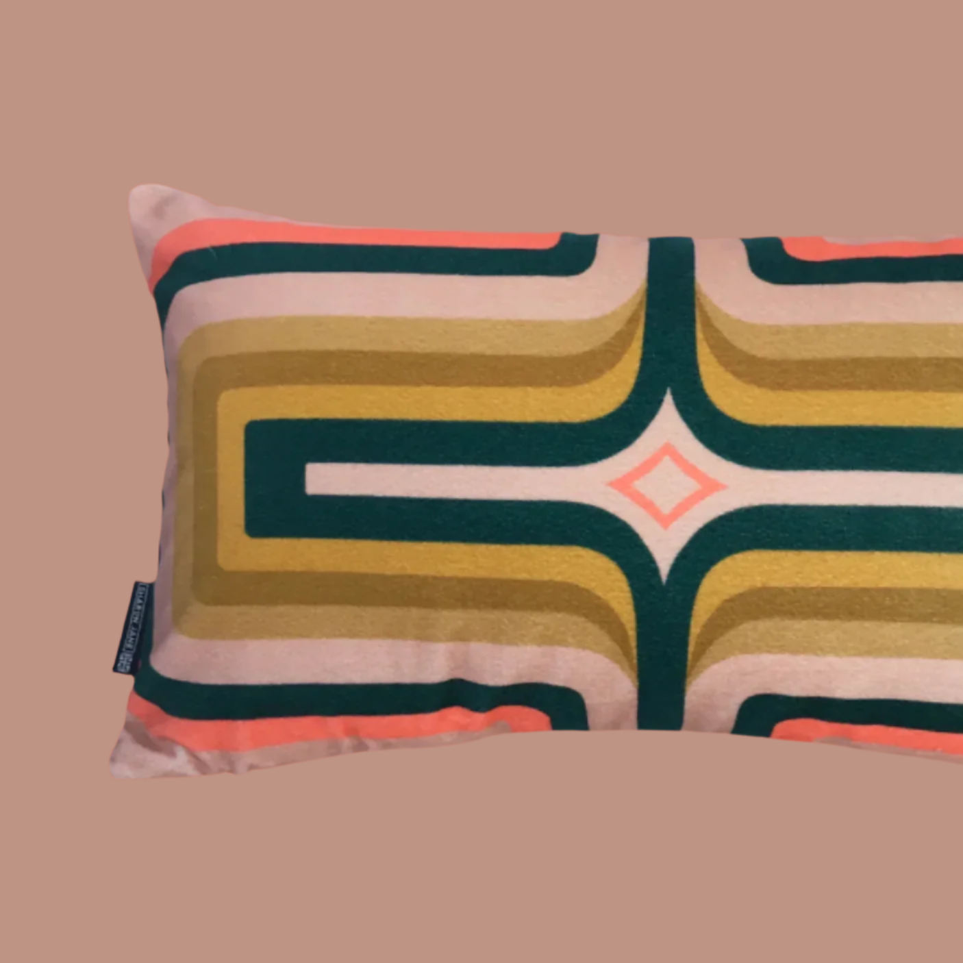 Retro Geometric Velvet Cushion - Blush + Green