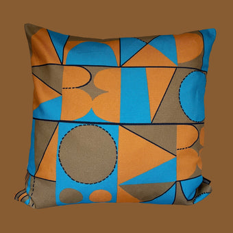 Taking Shape Cushion - Linen, Orange + Blue
