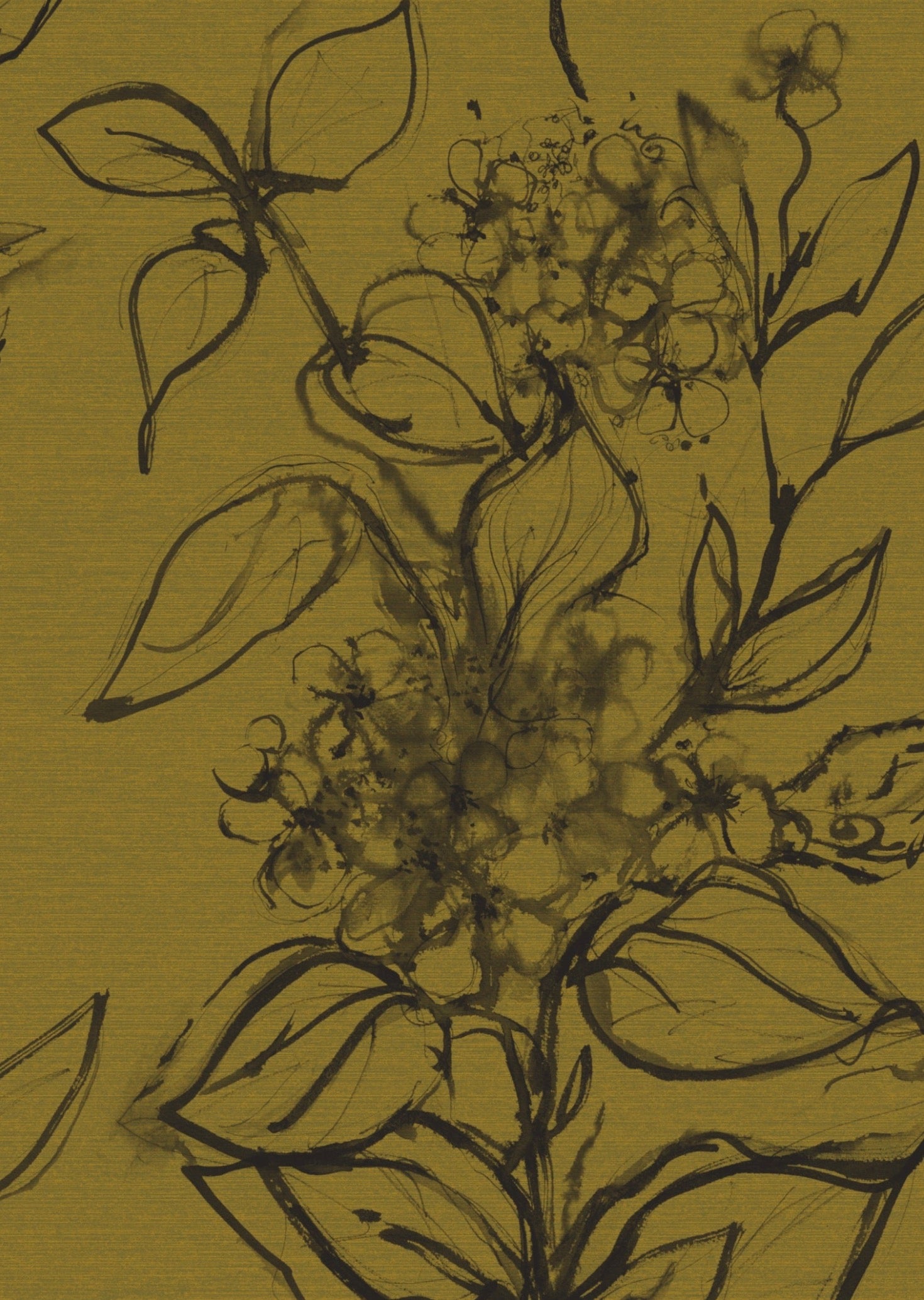 Aquatint floral Wallpaper - Mustard + Black