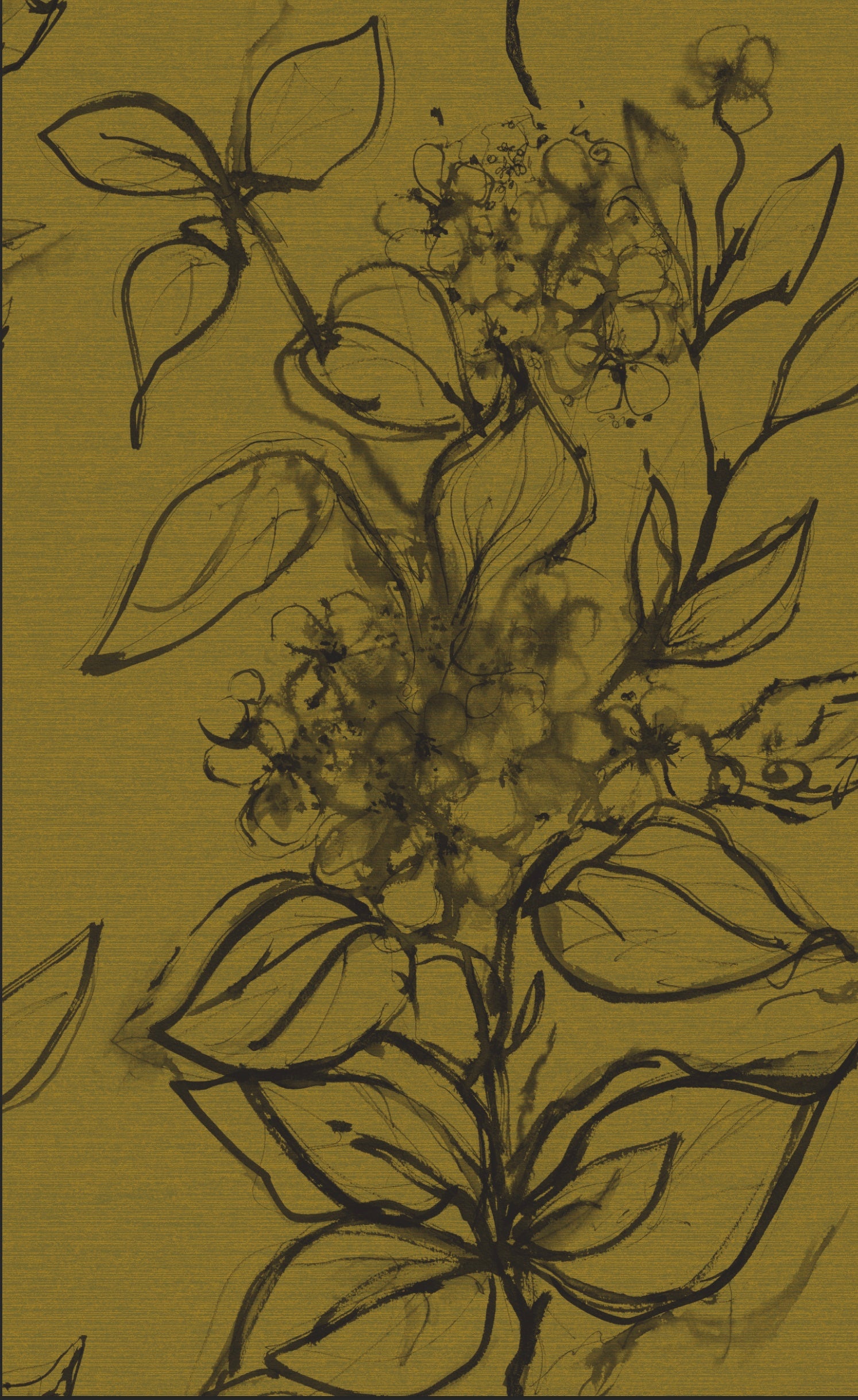 Aquatint floral Wallpaper - Mustard + Black