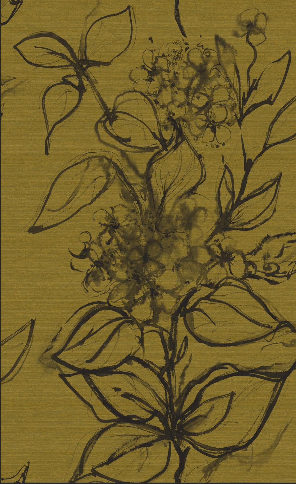 Aquatint floral Wallpaper - Mustard + Black