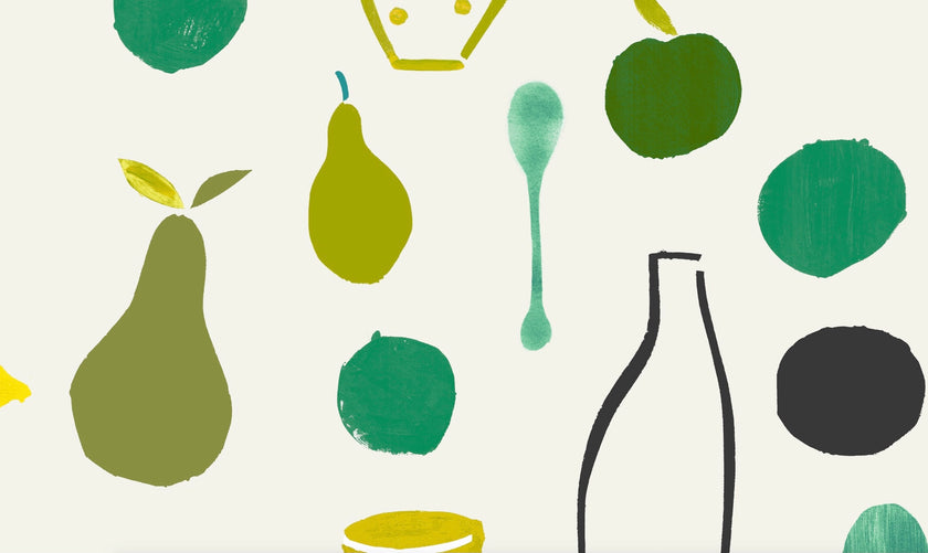 Naive Fruit Motif Wallpaper - Lime
