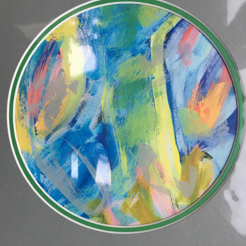 Expressive Abstract Circular Print Green + Grey Mount
