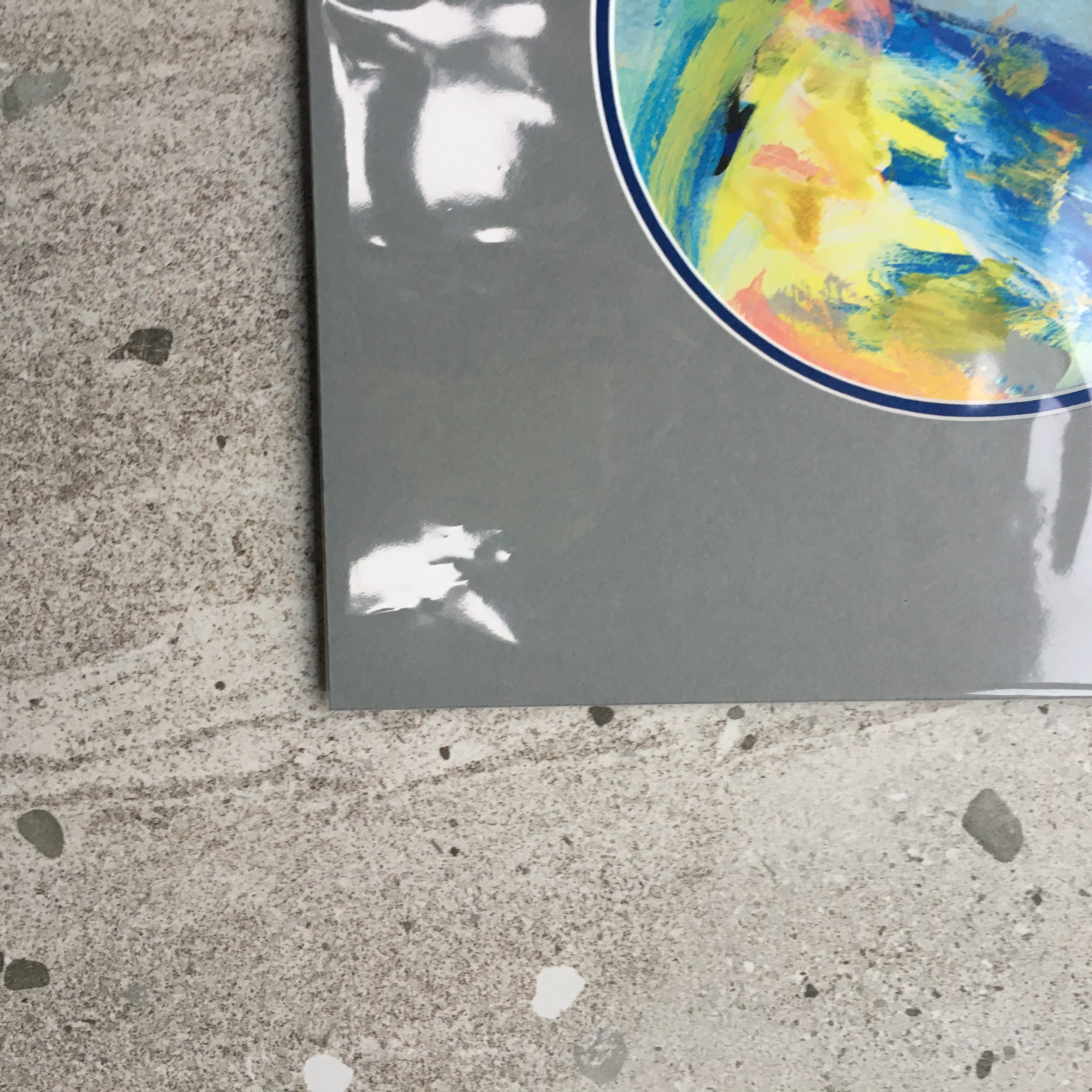 Expressive Abstract Circular Print Blue + Grey Mount