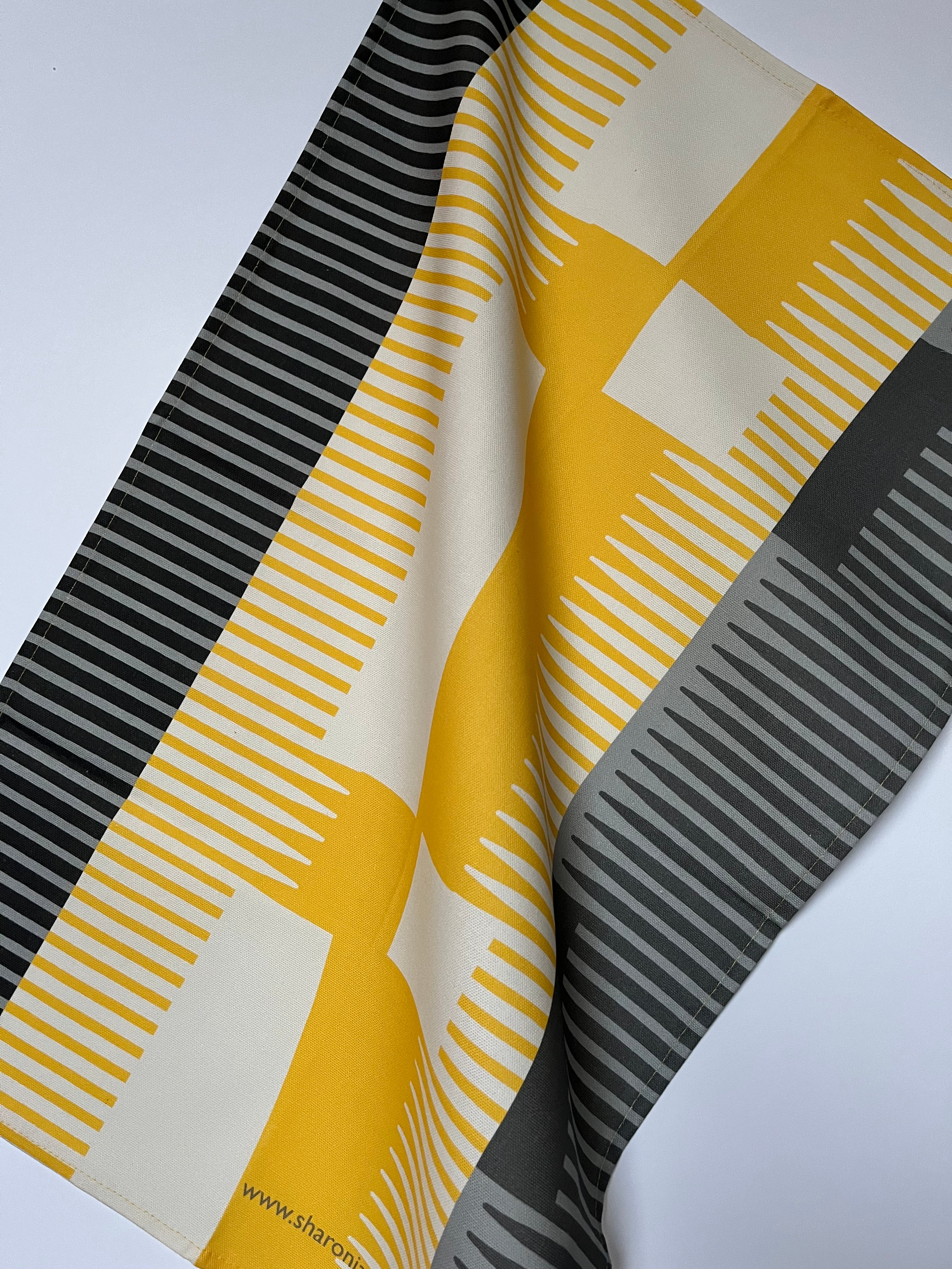 Combed Stripe Tea Towel - Yellow + Black