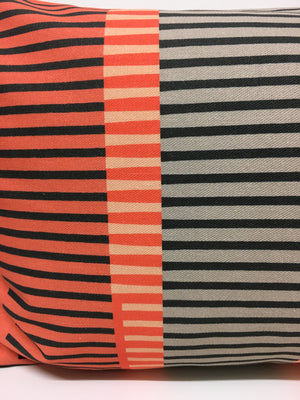 Combed Stripe Cushion - Peach + Coral + Black