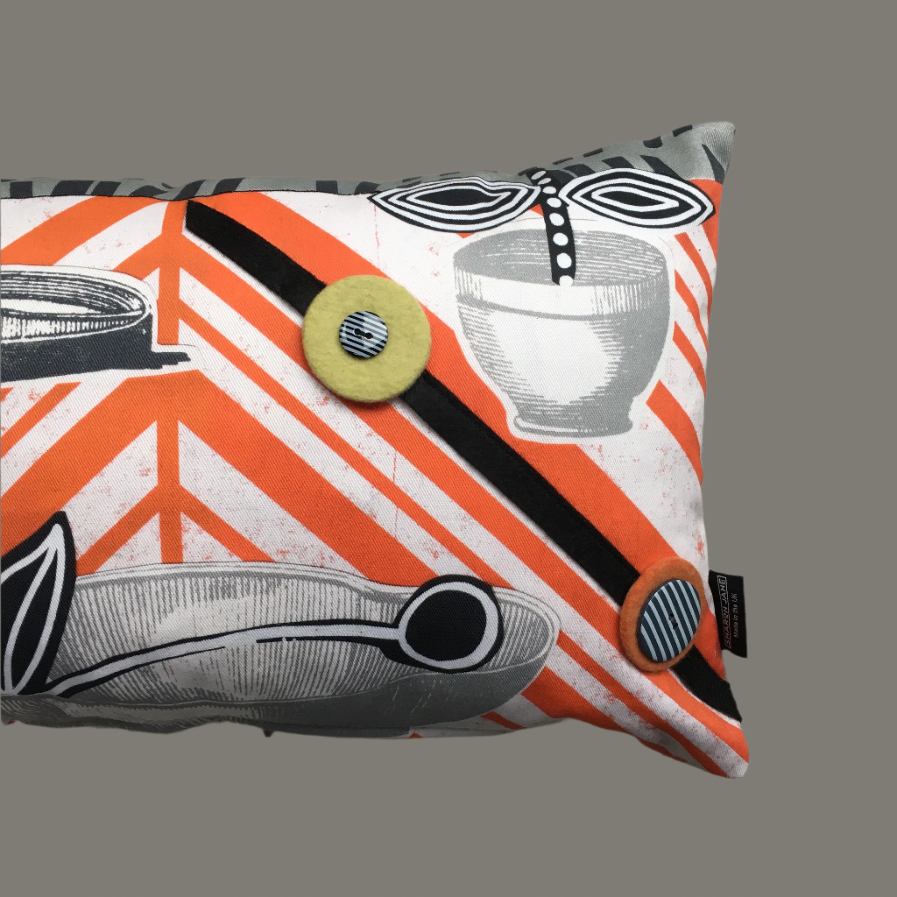 Appliquéd Chevron Orange + Black Cherry Cushion