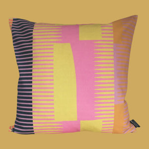 Square Combed Stripe Cushion - Yellow, Pink + Black