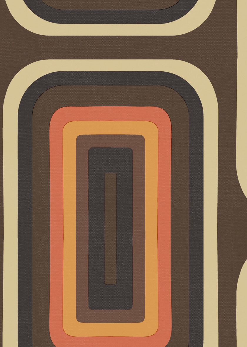 Retro Oblong Geometric wallpaper - Brown + Orange