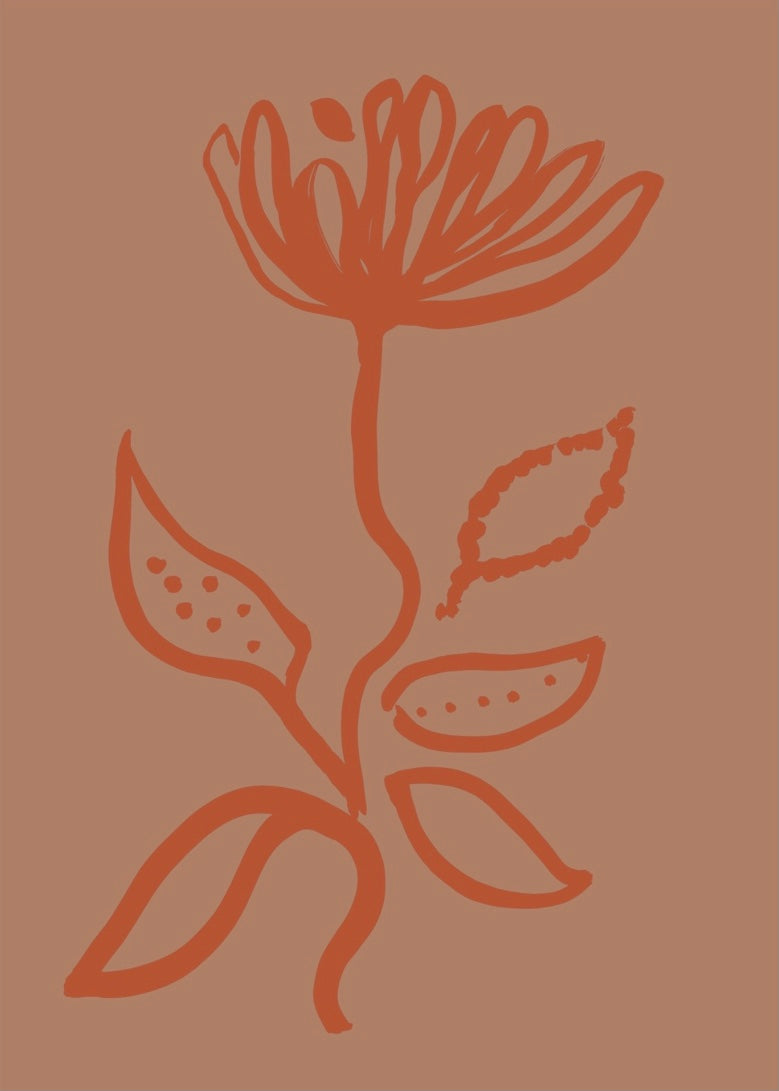 Flower print - Grey + Terracotta
