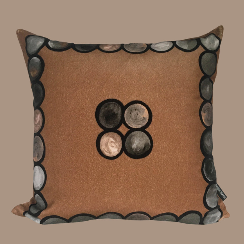 Ombré Circle Velvet Cushion - Mocha + Grey