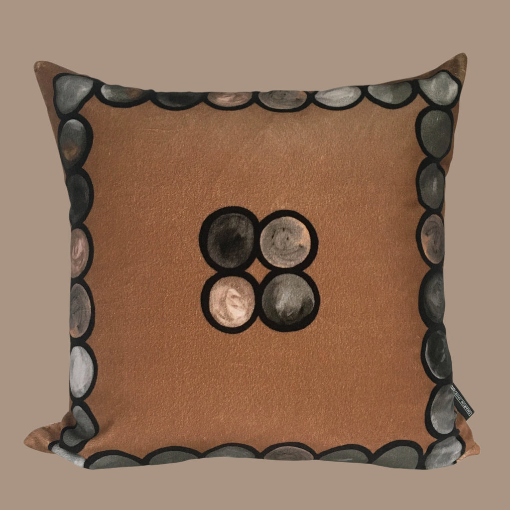 Ombré Circle Velvet Cushion - Mocha + Grey