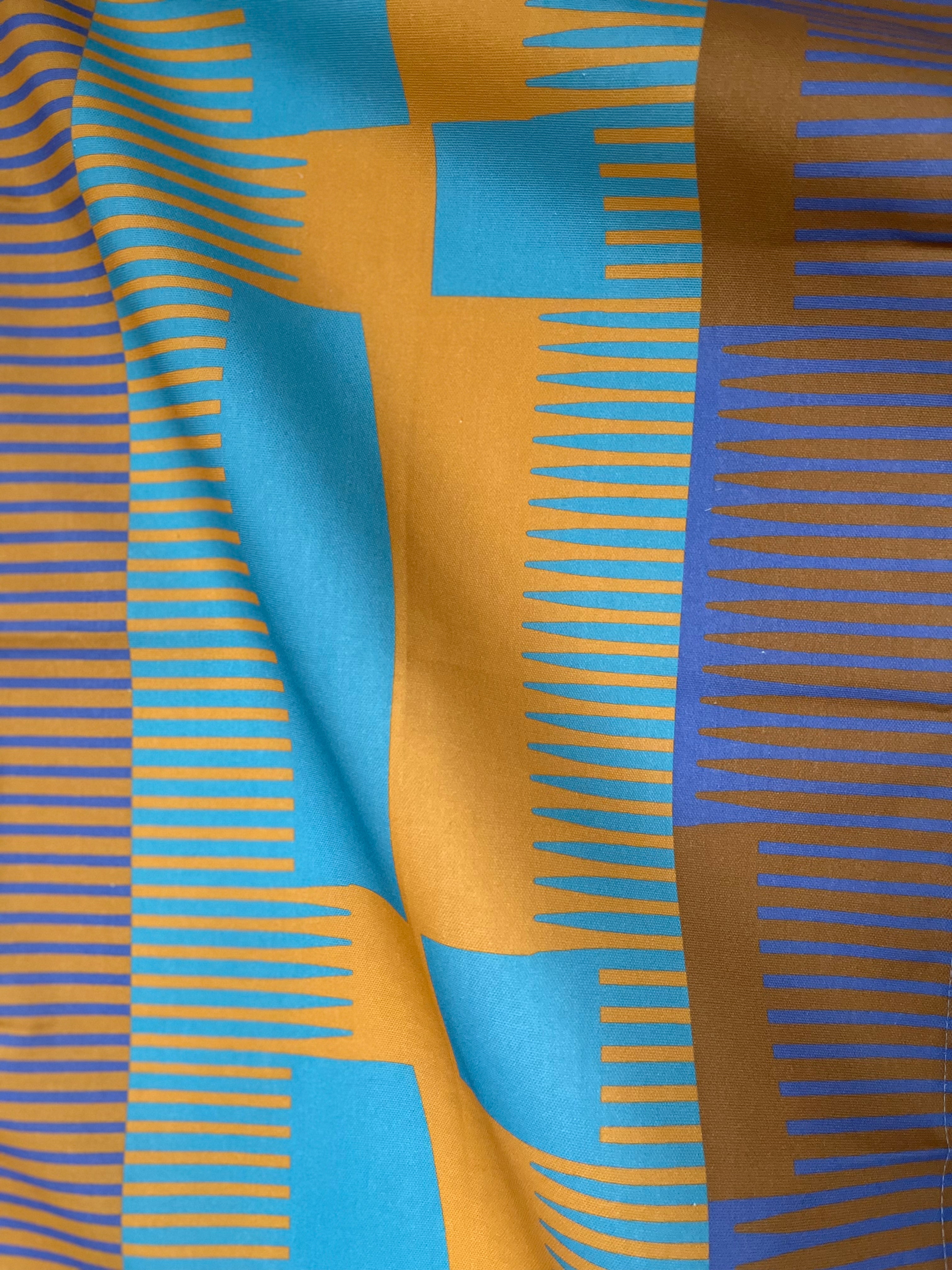Combed Stripe Tea Towel - Orange + cobalt