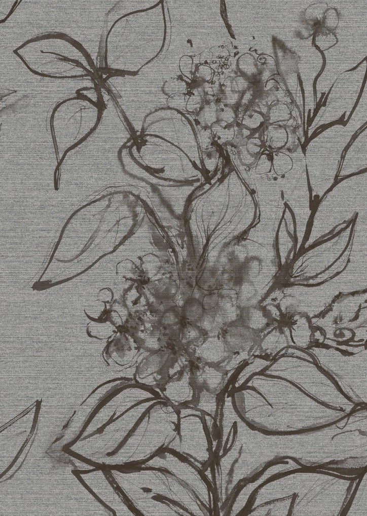 Aquatint floral Wallpaper - Grey + Mocha