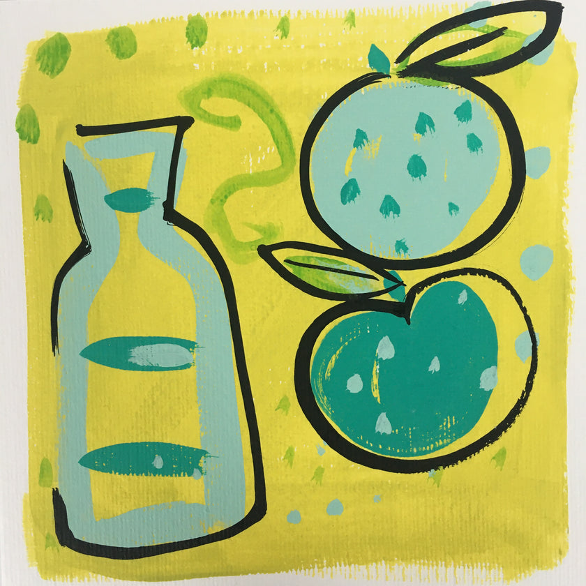 ‘ Bottle + Fruit’ Lime Hand Painted Greetings Card