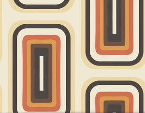 Retro Oblong Geometric wallpaper - Cream  + Orange