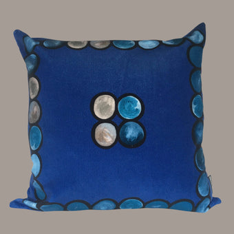 Ombré Circle Velvet Cushion -Cobalt + Grey