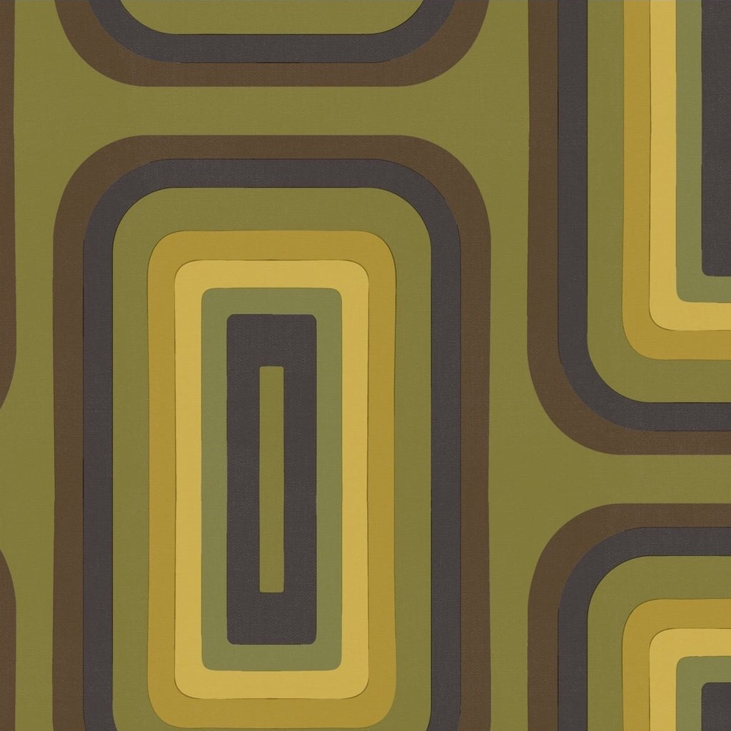 Retro Oblong Geometric wallpaper - Olive + Yellow