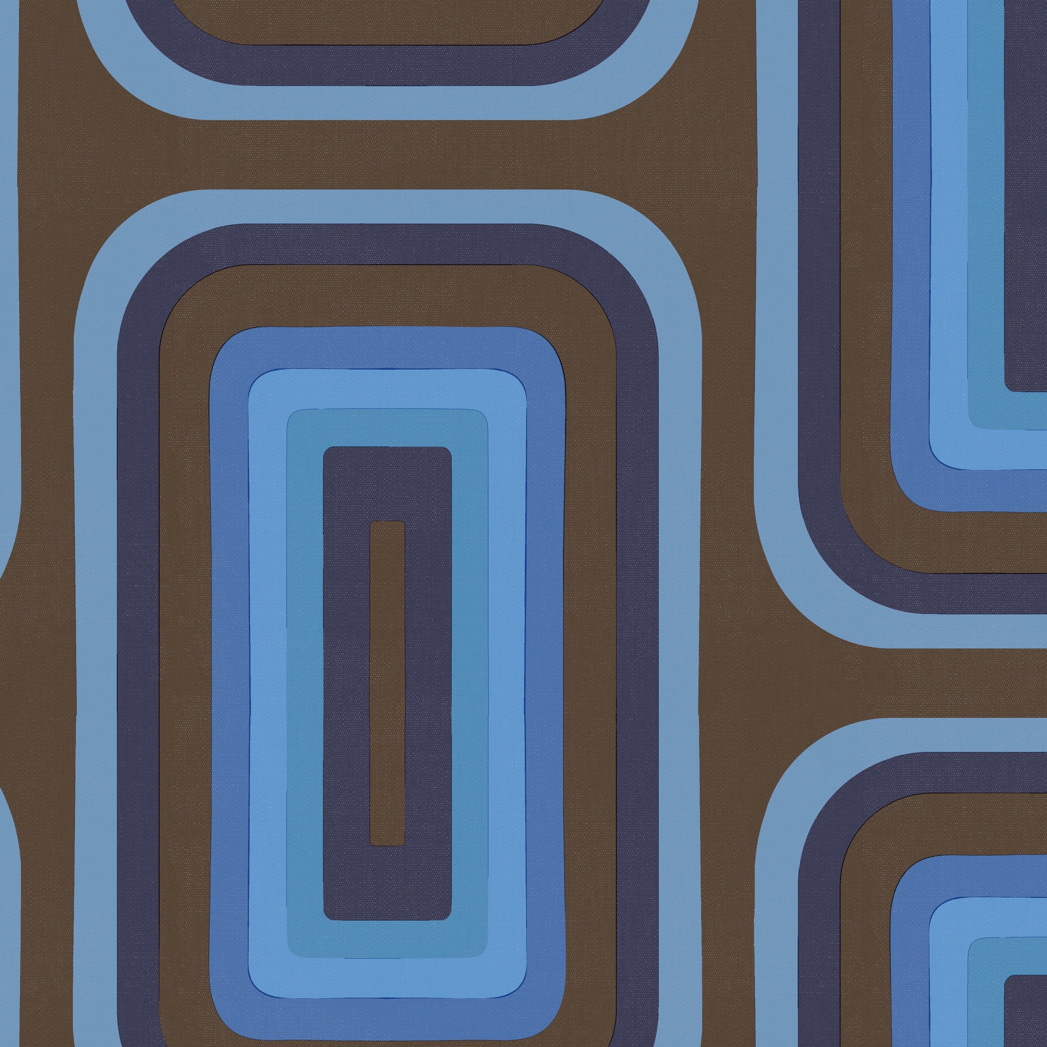 Retro Oblong Geometric wallpaper - Brown + Cobalt