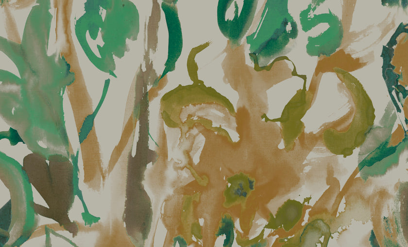 Brushstrokes floral Wallpaper - sand + aqua