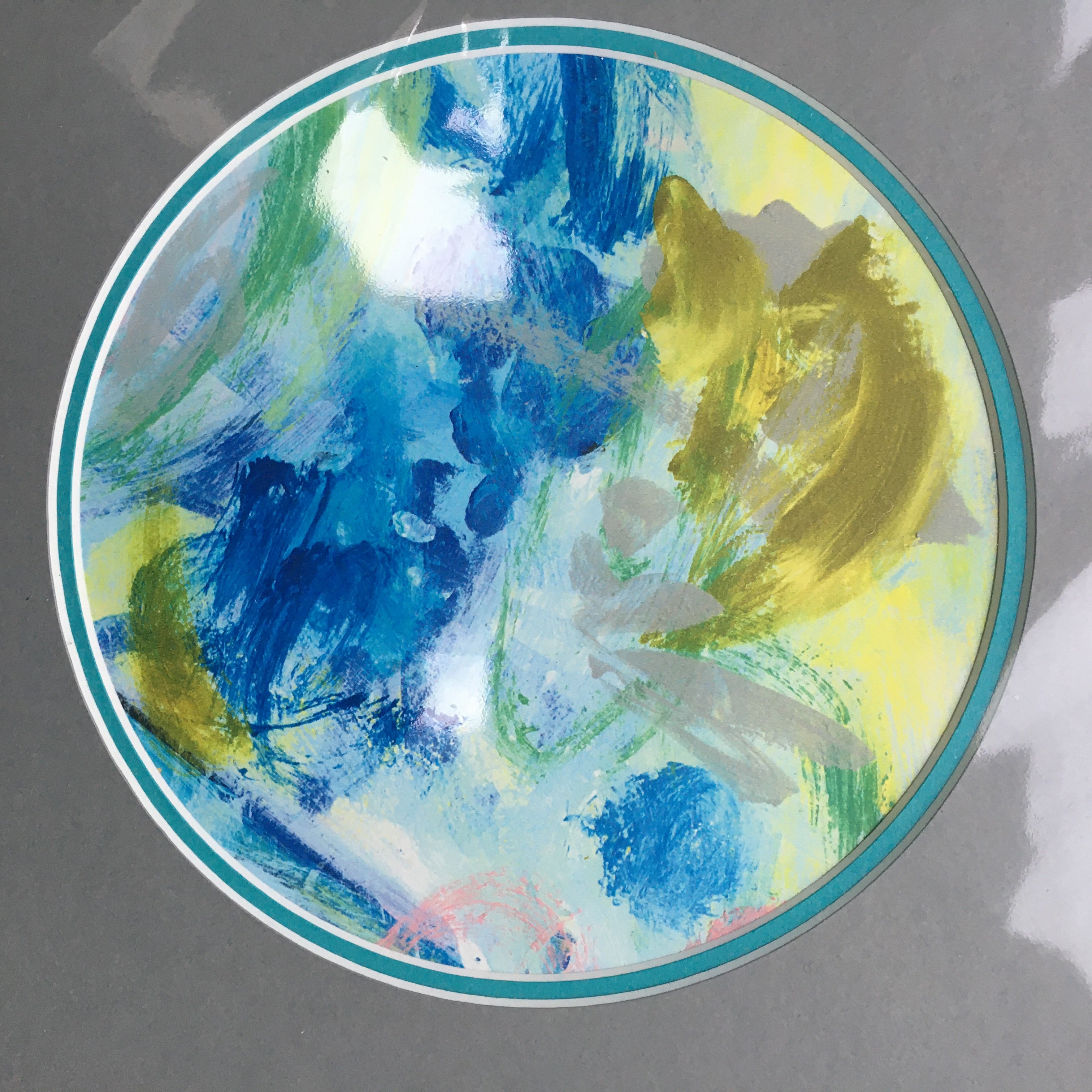 Expressive Abstract Circular Print Turquoise + Grey Mount
