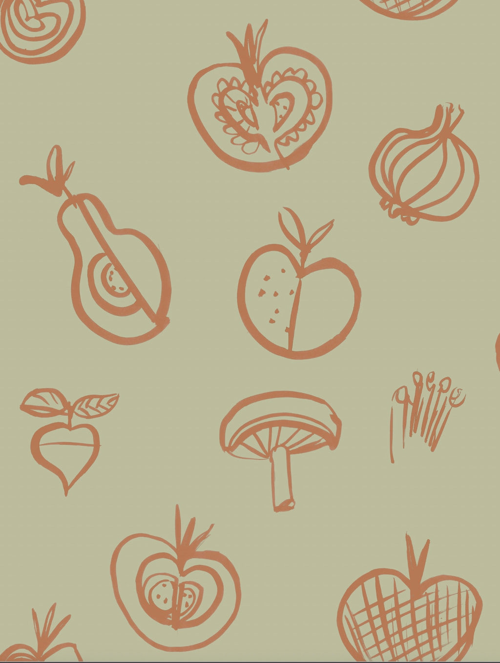 Fruit Motif Wallpaper - Cream - NEW