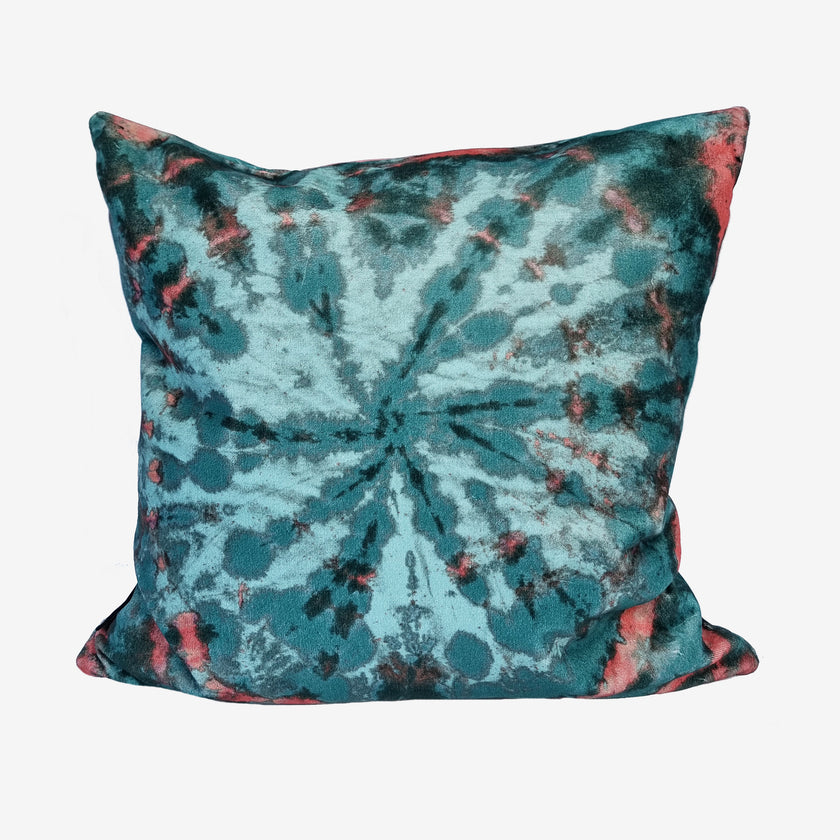 Tie dye Circle  Velvet Cushion - Turquoise