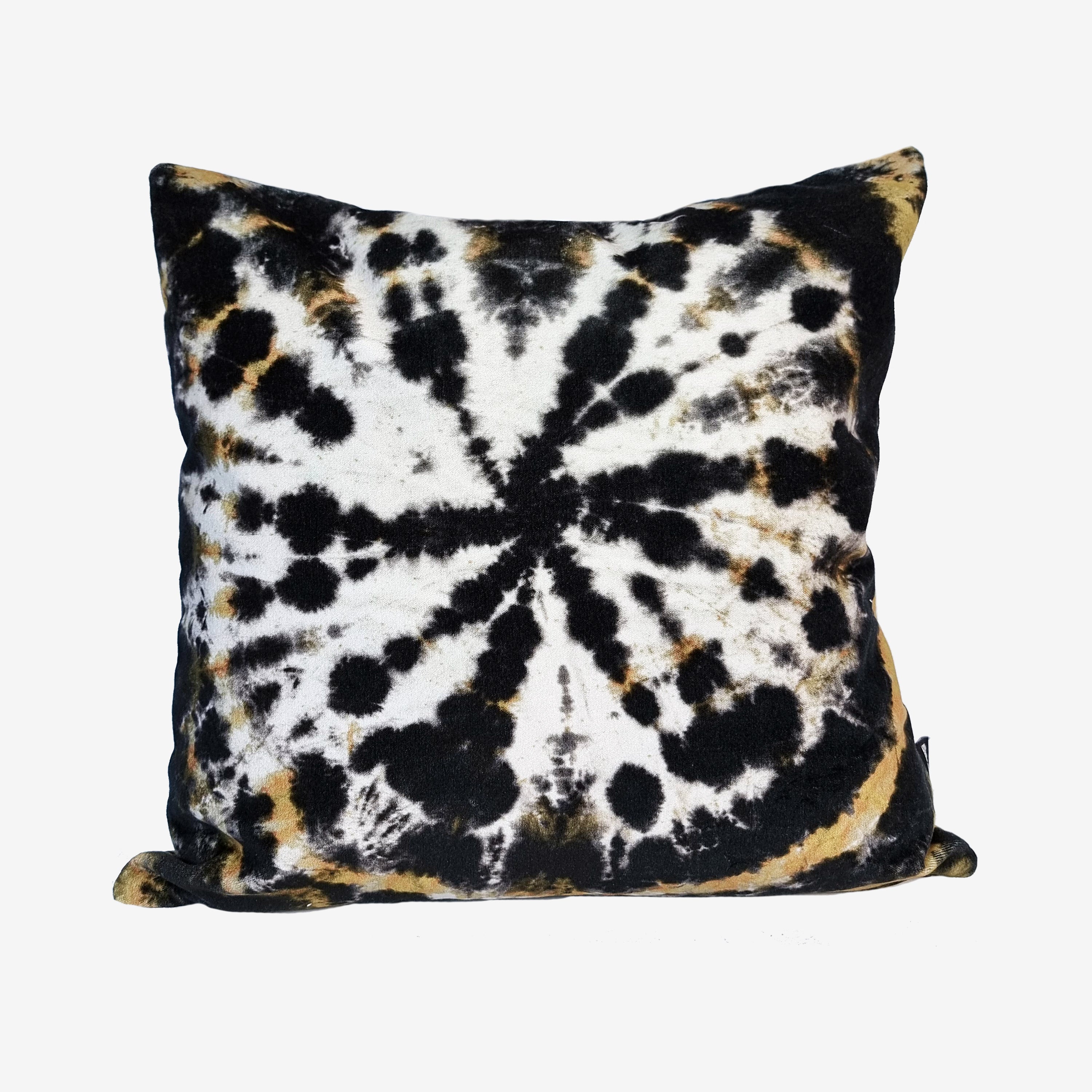 Tie dye Circle  Velvet Cushion - Black