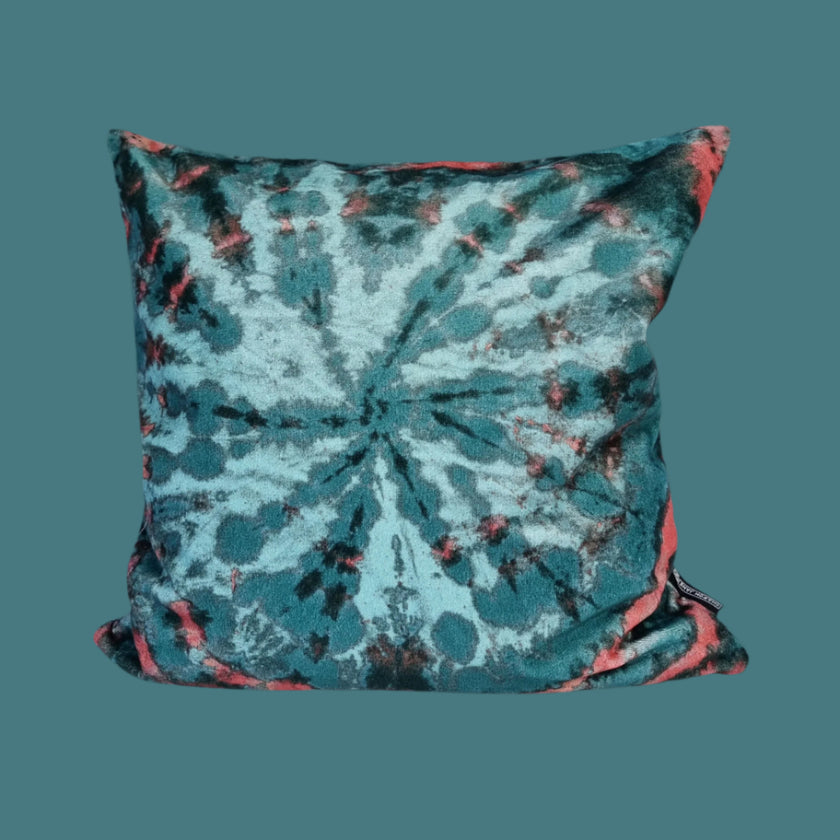 Tie dye Circle  Velvet Cushion - Turquoise