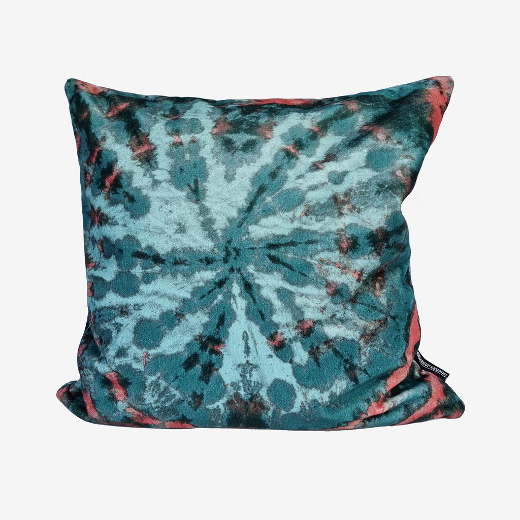 Tie dye Circle  Velvet Cushion - Turquoise