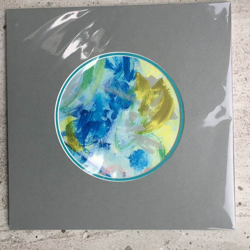Expressive Abstract Circular Print Turquoise + Grey Mount