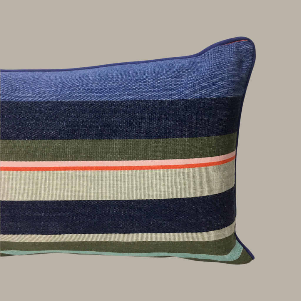 Blue, Multi Striped Cushion