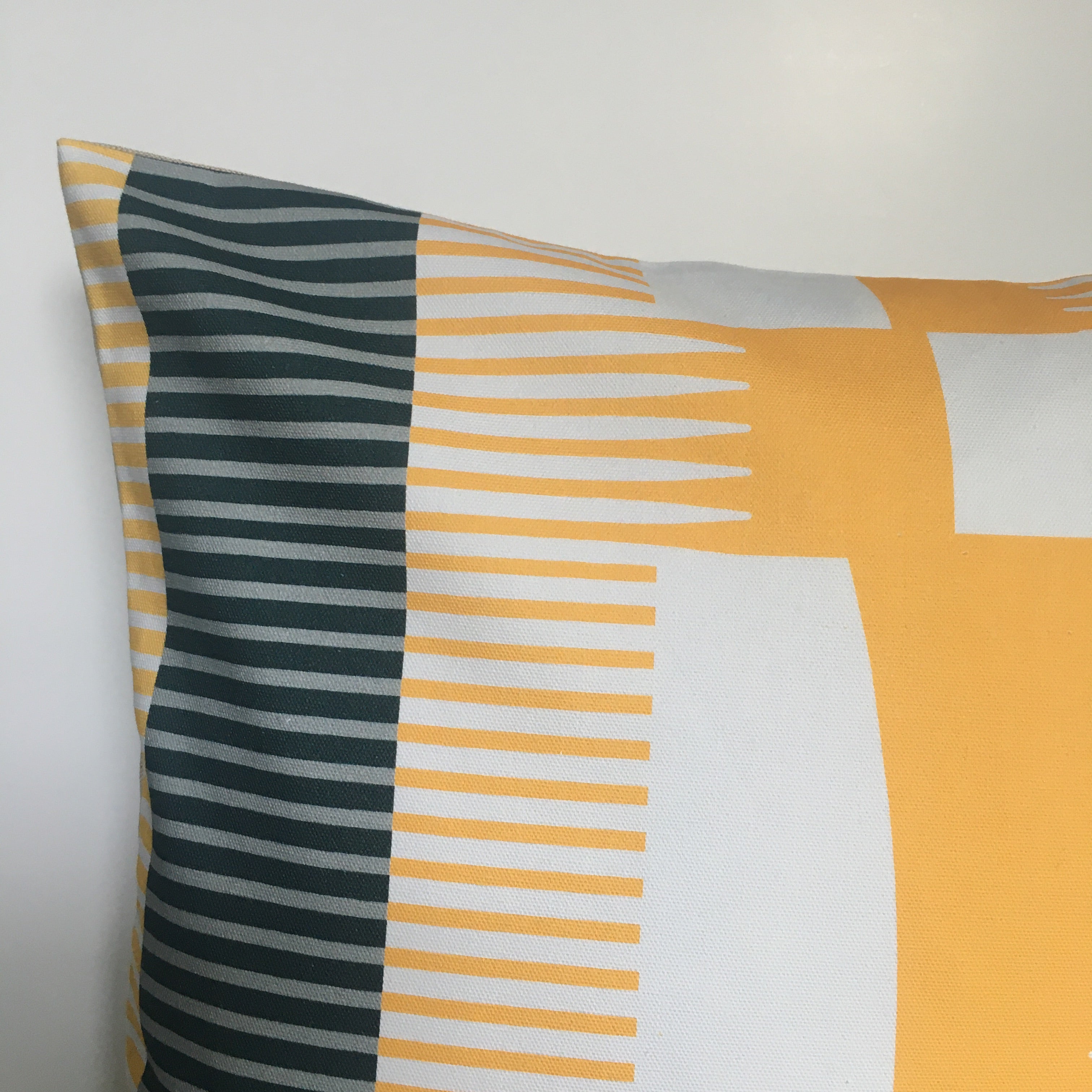 Square Combed Stripe Cushion - Yellow, White + Black