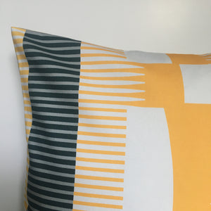 Square Combed Stripe Cushion - Yellow, White + Black