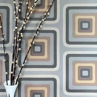 Retro Square Geometric wallpaper - Grey + Tan
